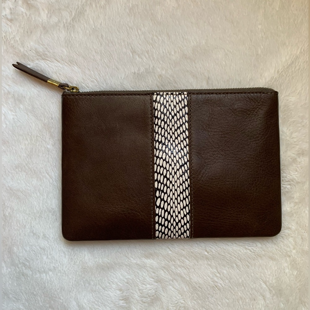 NWT Madewell Pouch Clutch: Snake Embossed Leather Inset Edition